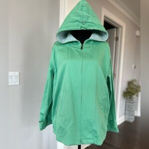 ✨NWT✨Denim & Co QVC Green Canvas Seersucker Zip Hooded Jacket Women’s XL